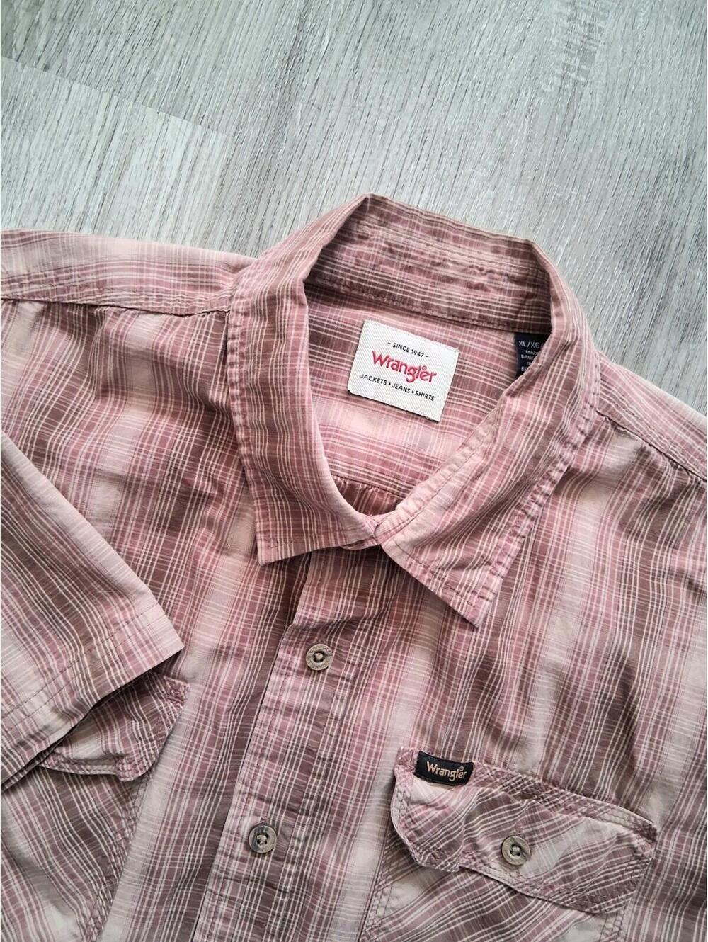 Wrangler Men's XL Brown Striped Casual 100% Cotton Short Sleeve Button up Shirt